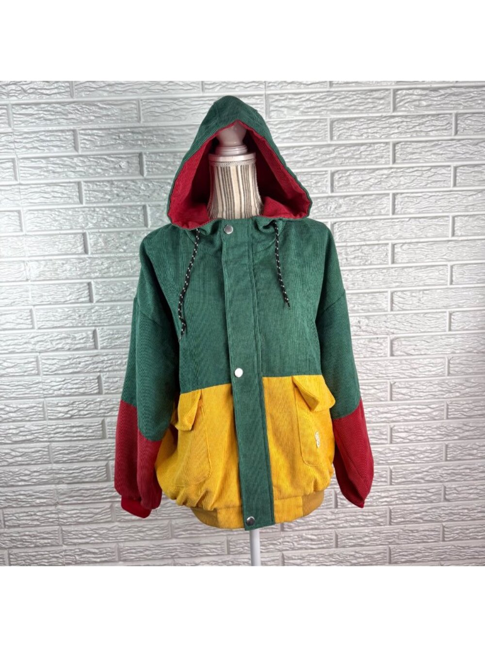 Zaful Color Block Hooded Corduroy Zip Up Jacket Size Large